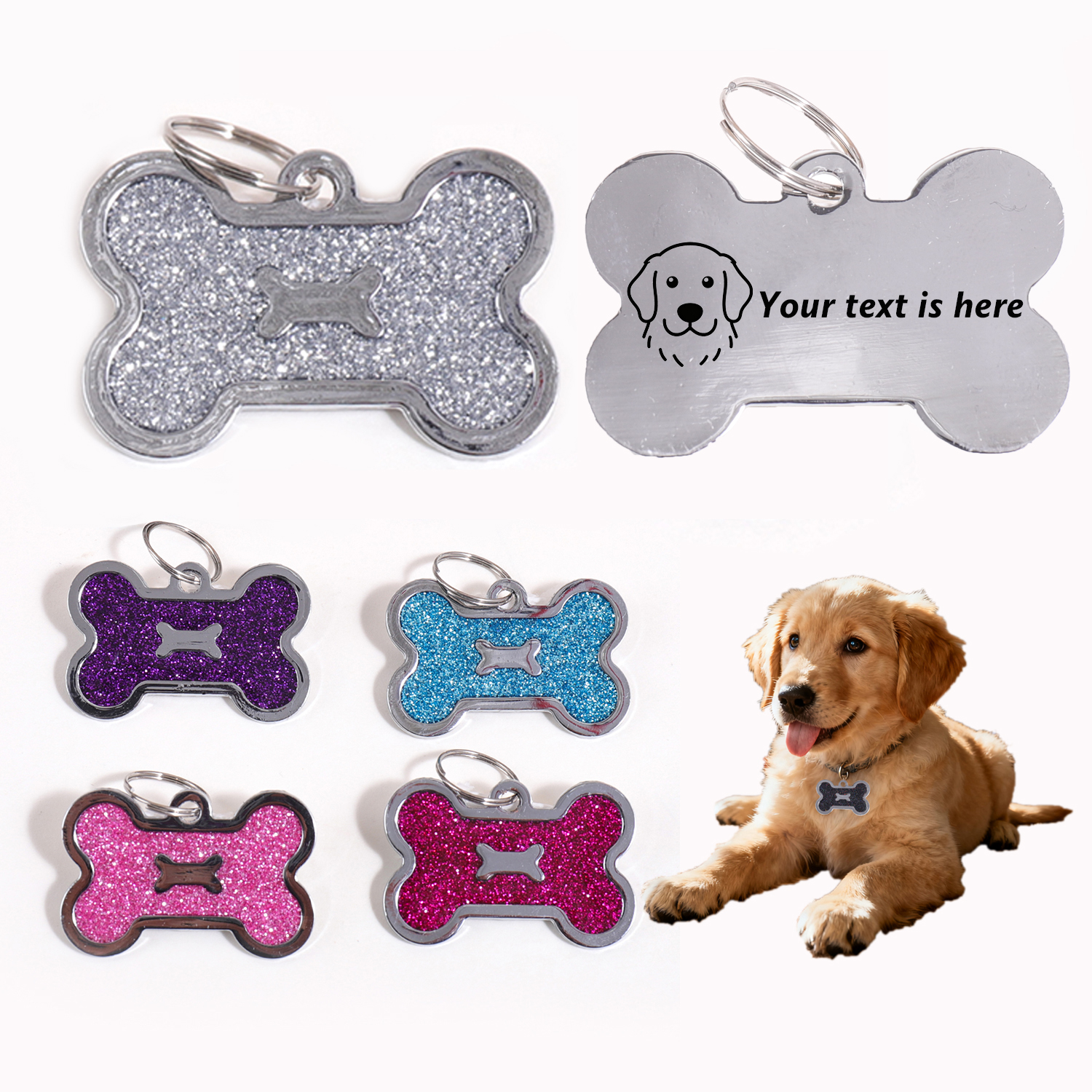Pet Supplies Us - Glitter Custom Text Dog Tags Customized
